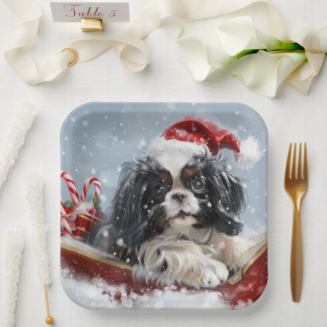 Japanischer Chin Dog Weihnachtsfest Pappteller (Hochzeit)