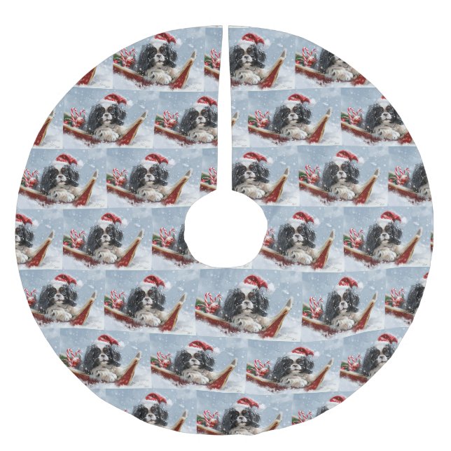 Japanischer Chin Dog Weihnachtsfest Polyester Weihnachtsbaumdecke (Vorderseite)