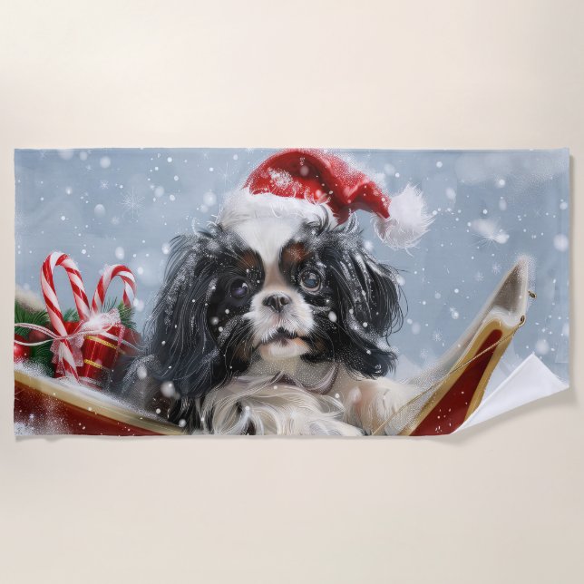 Japanischer Chin Dog Weihnachtsfest Strandtuch (Vorderseite)