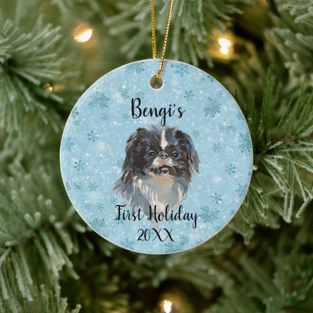 Japanischer Chin First Holiday Keramik Ornament (Baum)
