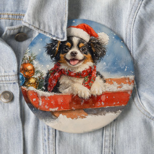 Japanischer Chin Hund in Sledge Let it Snow Weihna Button