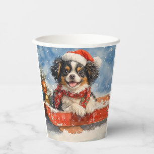 Japanischer Chin Hund in Sledge Let it Snow Weihna Pappbecher