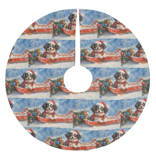 Japanischer Chin Hund in Sledge Let it Snow Weihna Polyester Weihnachtsbaumdecke (Vorderseite)