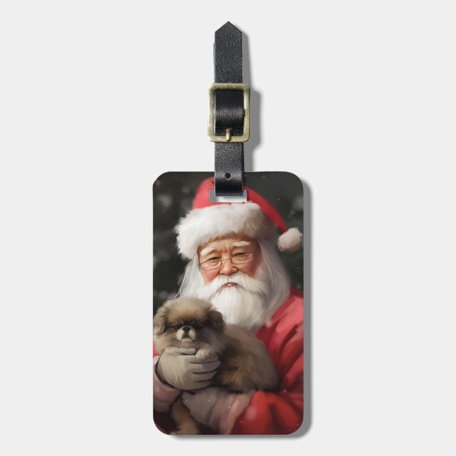 Japanischer Chin mit Weihnachtsfeiertag Gepäckanhänger (Vorderseite vertikal)