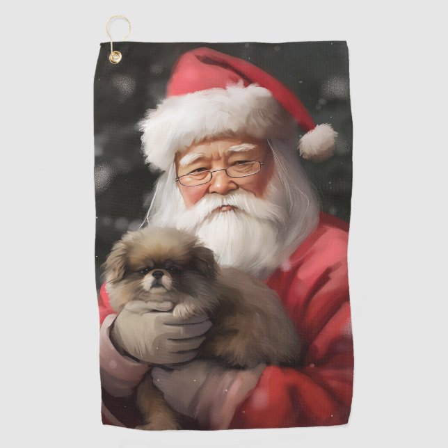 Japanischer Chin mit Weihnachtsfeiertag Golfhandtuch (Vorderseite)