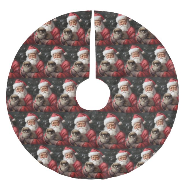 Japanischer Chin mit Weihnachtsfeiertag Polyester Weihnachtsbaumdecke (Vorderseite)