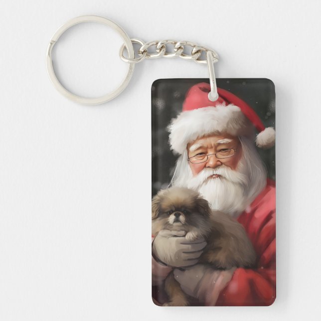 Japanischer Chin mit Weihnachtsfeiertag Schlüsselanhänger (Vorderseite)