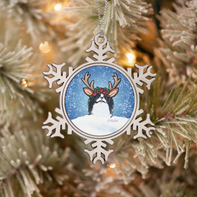 Japanischer Chin Reindeer Schneeflocken Zinn-Ornament (Baum)