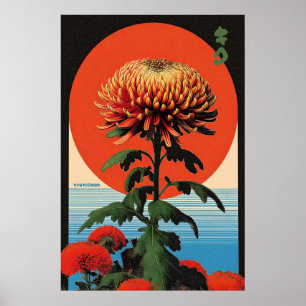Japanischer Chrysanthemen-Kunstprint Ukiyo-e Holzs Poster