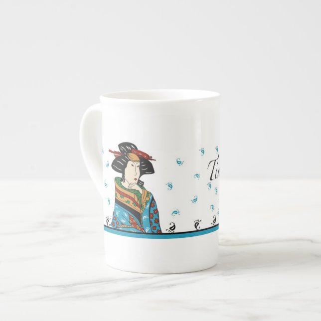 Japanischer Damenentwurf, China-Tasse Prozellantasse (Vorderseite Links)