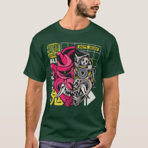 Japanischer Demon Oni Maske japanische Kleidung Va T-Shirt
