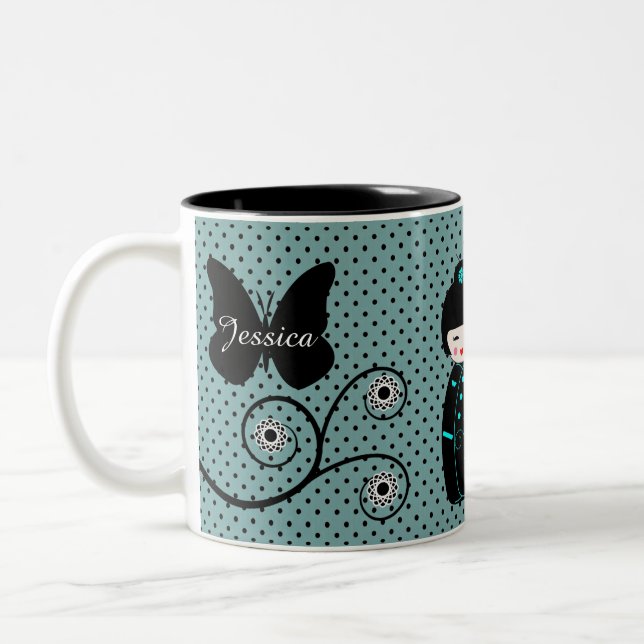 Japanischer Doll Polka Dot Personalisiert Zweifarbige Tasse (Links)