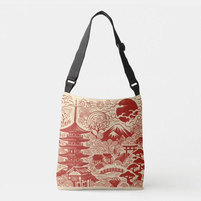 Japanischer Doodle Tragetaschen Mit Langen Trägern (Vorderseite)
