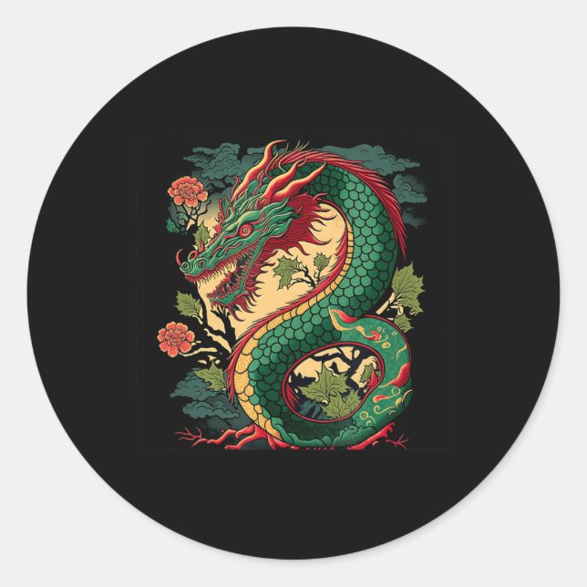 Japanischer Drache Anime Japan chinesische Drachen Runder Aufkleber (Vorderseite)