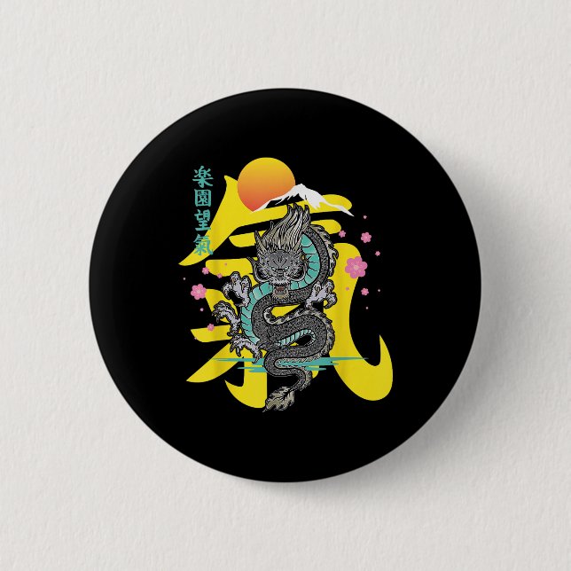 Japanischer Drache Asien Tattoo Button (Vorderseite)