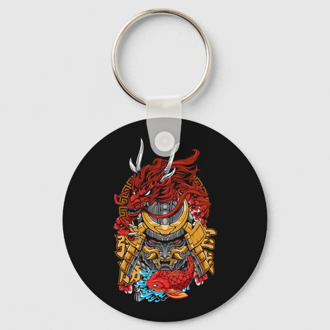 Japanischer Drache Cyberpunk Samurai Koi Fish Aest Schlüsselanhänger (Vorderseite)
