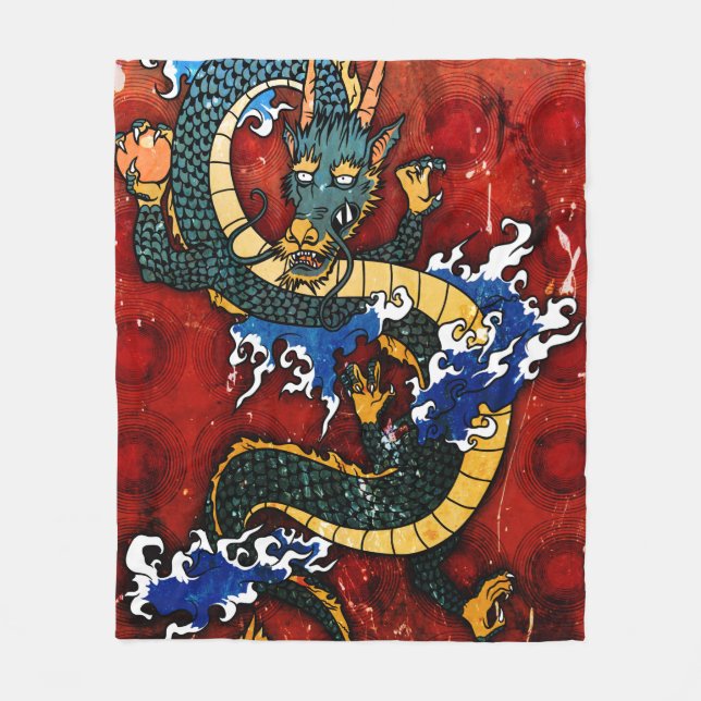 Japanischer Drache Fleecedecke (Vorderseite)