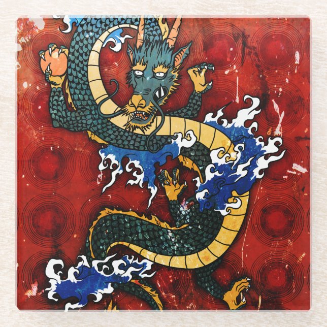 Japanischer Drache Glasuntersetzer (Vorderseite)