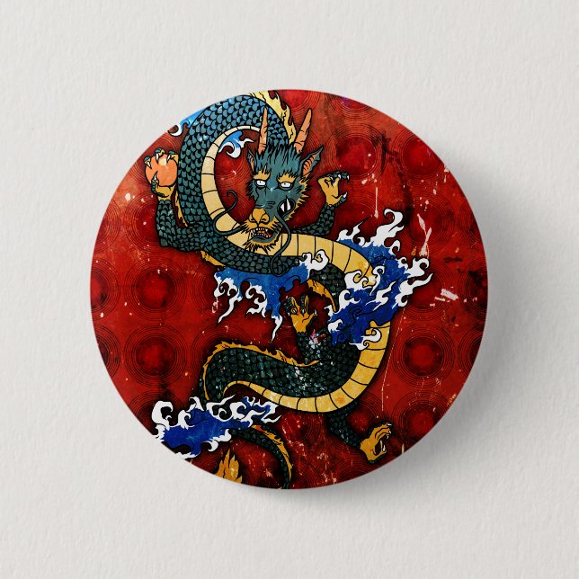 Japanischer Drache - gutes Glück Button (Vorderseite)