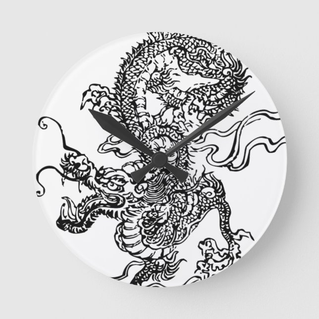 Japanischer Drache - im chinesischen Stil Runde Wanduhr (Vorderseite)