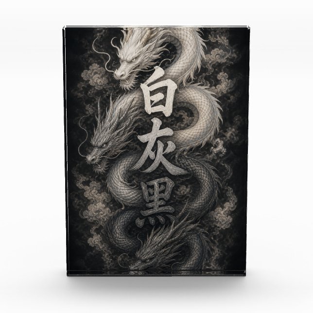 Japanischer Drache mit Kanji-Geist Fotoblock (Vorderseite)