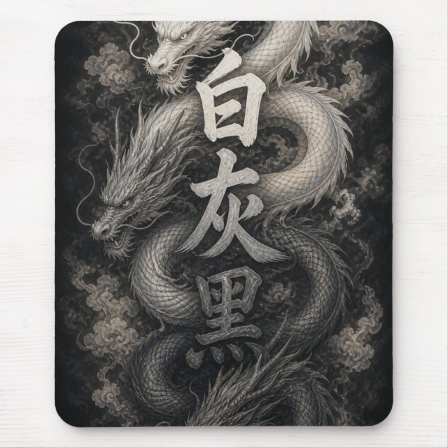 Japanischer Drache mit Kanji-Geist Mousepad (Vorne)