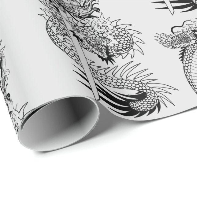 Japanischer Drache mit Katana-Schwertpapier Geschenkpapier (Rolleneckpunkt)