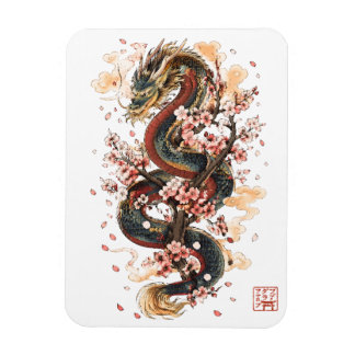 Japanischer Drache mit Kirschblüten | Sakura-Mytho Magnet