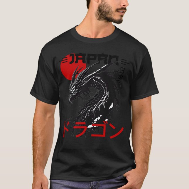 Japanischer Drache mit Red Sun Traditionelles Japa T-Shirt (Vorderseite)