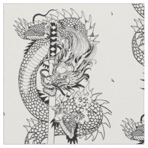 Japanischer Drache mit Schwertgewebe Katana Stoff