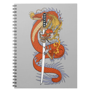 Japanischer Drache mit Schwertschwert T - Shirt Le Notizblock
