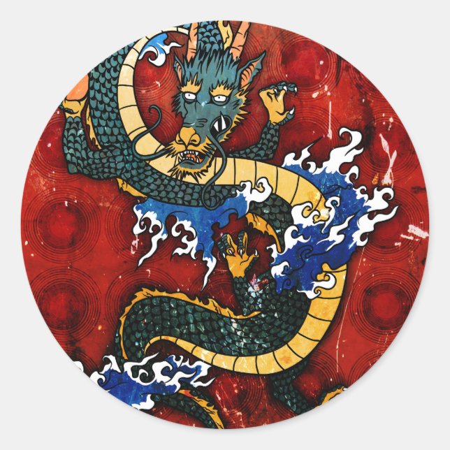 Japanischer Drache Runder Aufkleber (Vorderseite)