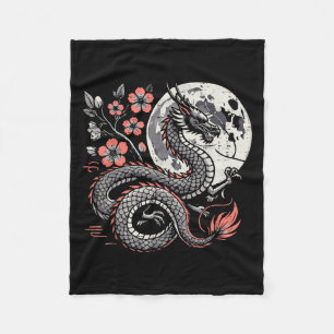 Japanischer Drache Sakura Moon Cherry Blossom Men  Fleecedecke