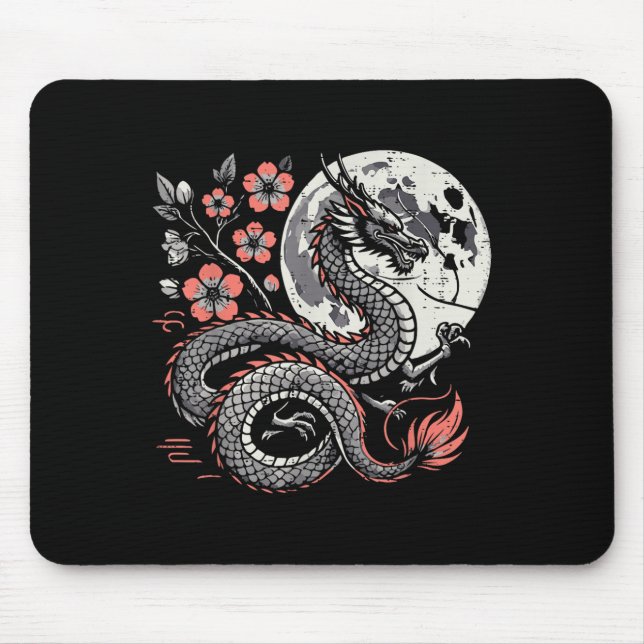 Japanischer Drache Sakura Moon Cherry Blossom Men  Mousepad (Vorne)