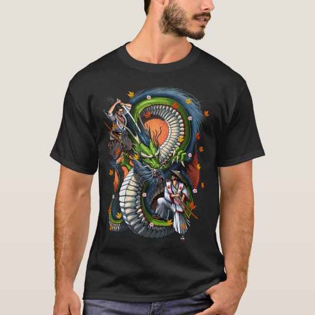 Japanischer Drache Samurai T-Shirt (Vorderseite)