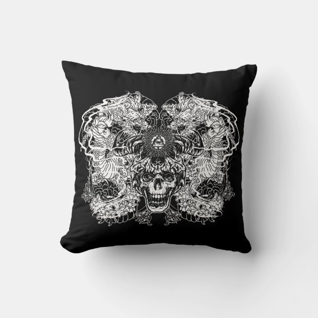 Japanischer Drache Skull Tattoo Kissen (Vorderseite)