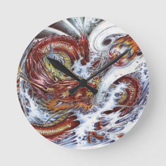 Japanischer Drache Tattoo Design Runde Wanduhr