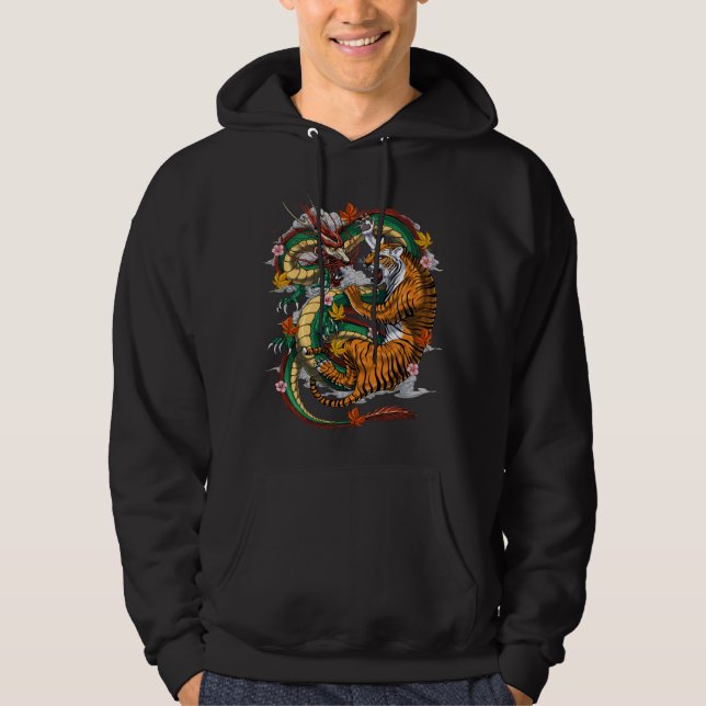 Japanischer Drache Tiger Battle Hoodie (Vorderseite)