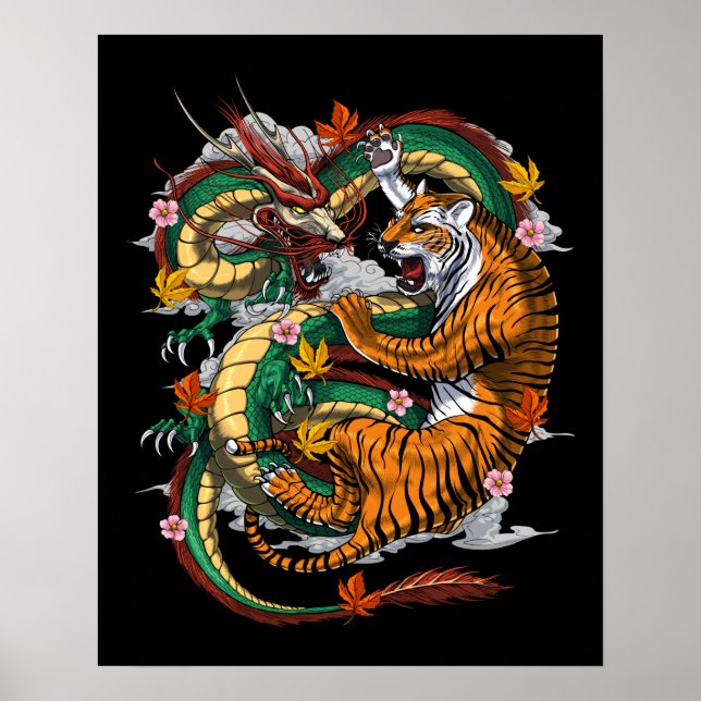 Japanischer Drache Tiger Battle Poster (Vorne)