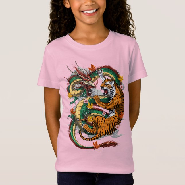 Japanischer Drache Tiger Battle T-Shirt (Vorderseite)