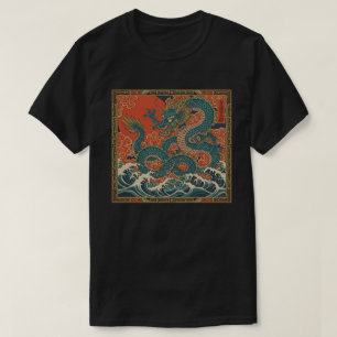Japanischer Drache über großer Welle T-Shirt