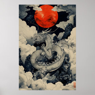 Japanischer Drache Ukiyo-e – Mythisches Kraftposte Poster