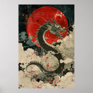Japanischer Drache Ukiyo-e – Mythisches Kraftposte Poster