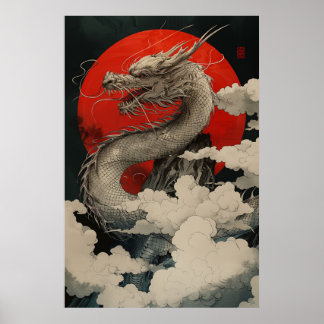 Japanischer Drache Ukiyo-e – Mythisches Kraftposte Poster