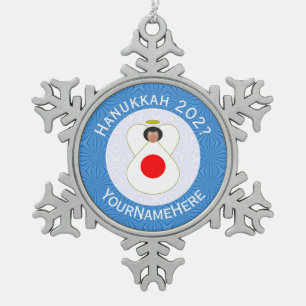Japanischer Engel Hanukkah-Flagge Personalisiert Schneeflocken Zinn-Ornament