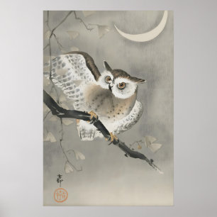 Japanischer Eulen-Wandkunst-Druck Vintage Zen-Voge Poster