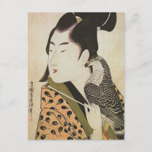 Japanischer Falkner in einem Kimono Vintage-Kunst Postkarte
