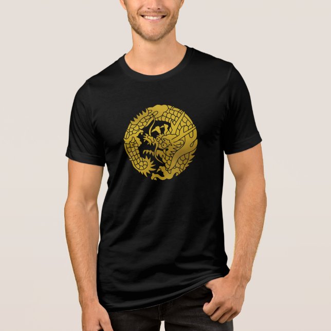 Japanischer Familienwappen-Drache Tri-Blend Shirt (Vorderseite)