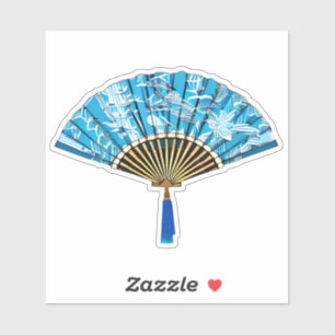 Japanischer Fan in Türkisblau und Weiß Aufkleber