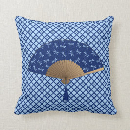 Japanischer Fan, Libellen-Muster, Kobalt-Blau Kissen